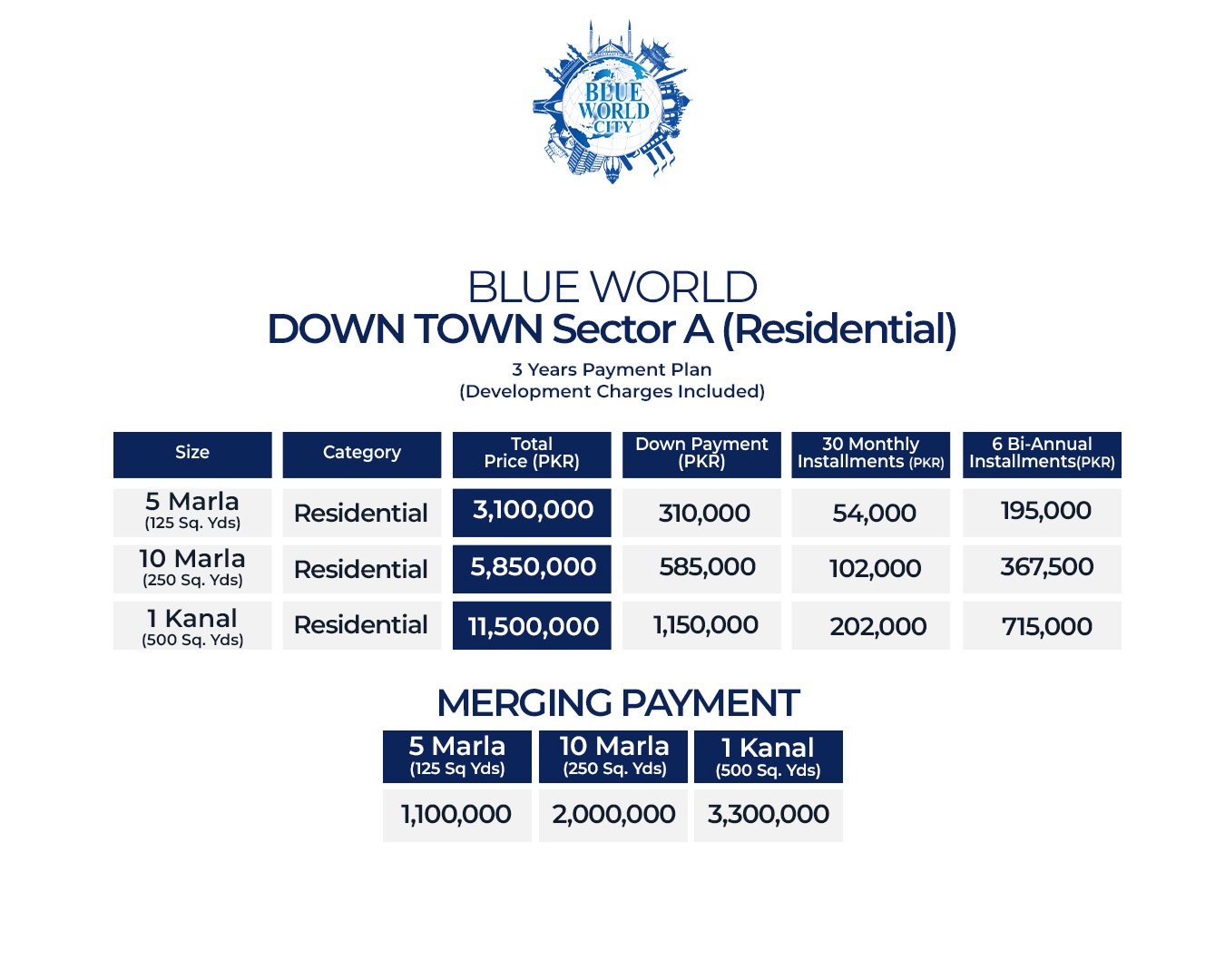 blue world downtown Sector A payment plan